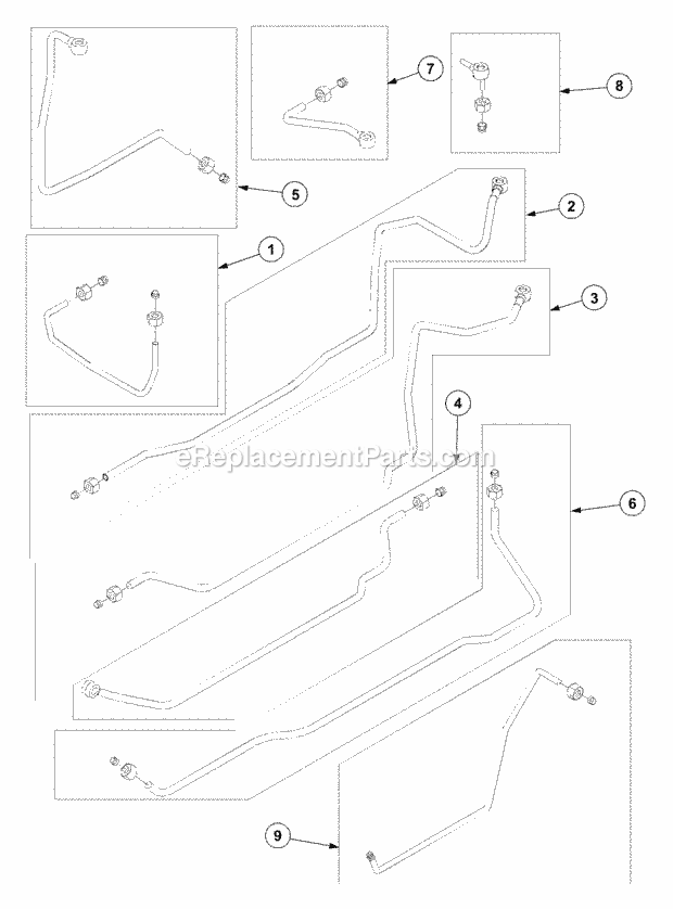 Hydraulic Line Assemblies Diagram and Parts List for 7532 54AF44G-710, 54AH44G-710, 54AN44G-710 Cub Cadet Lawn Tractor